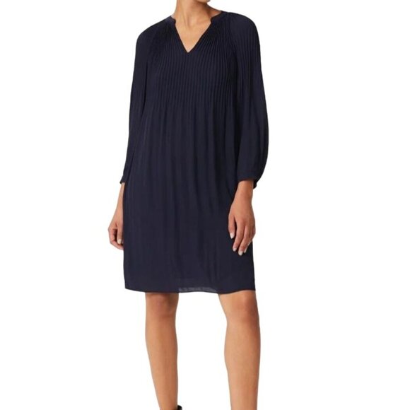 NEW HOBBS LONDON Emilia Pleated Shift Dress‎ Navy Blue Size 4 - Picture 1 of 15